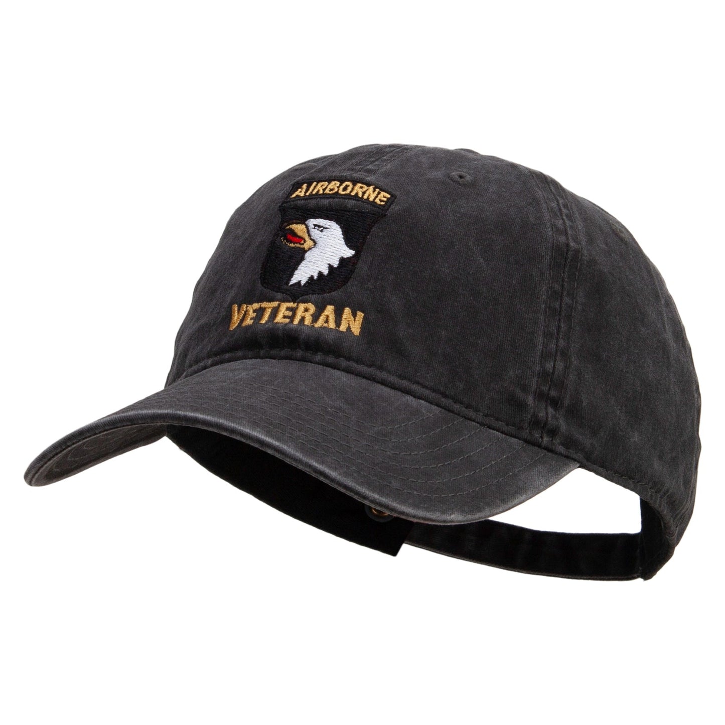 101st Airborne Veteran Embroidered Washed Solid Pigment Dyed Cotton Twill Brass Buckle Cap