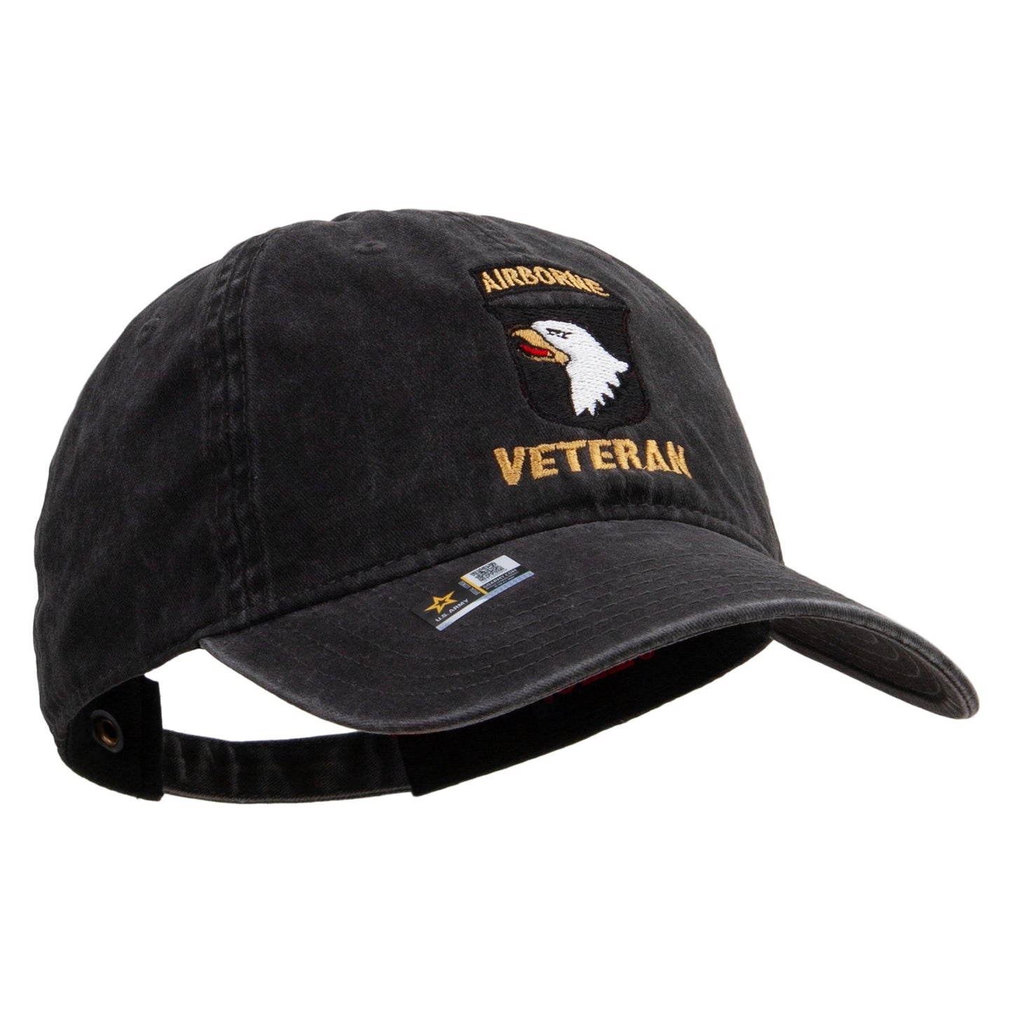 101st Airborne Veteran Embroidered Washed Solid Pigment Dyed Cotton Twill Brass Buckle Cap