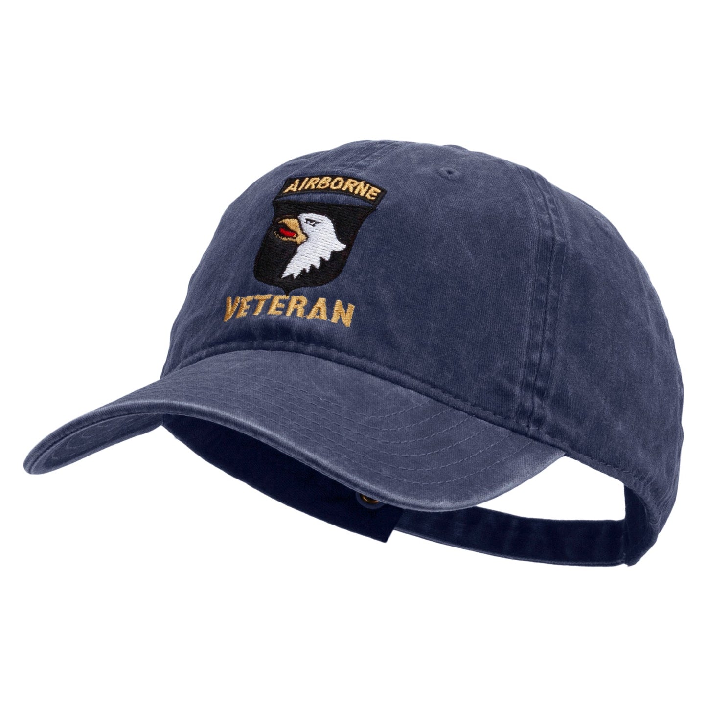101st Airborne Veteran Embroidered Washed Solid Pigment Dyed Cotton Twill Brass Buckle Cap