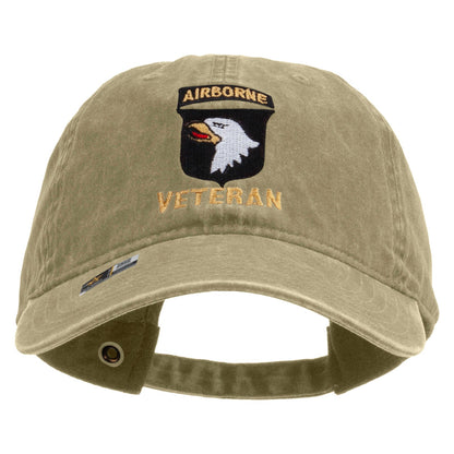 101st Airborne Veteran Embroidered Washed Solid Pigment Dyed Cotton Twill Brass Buckle Cap