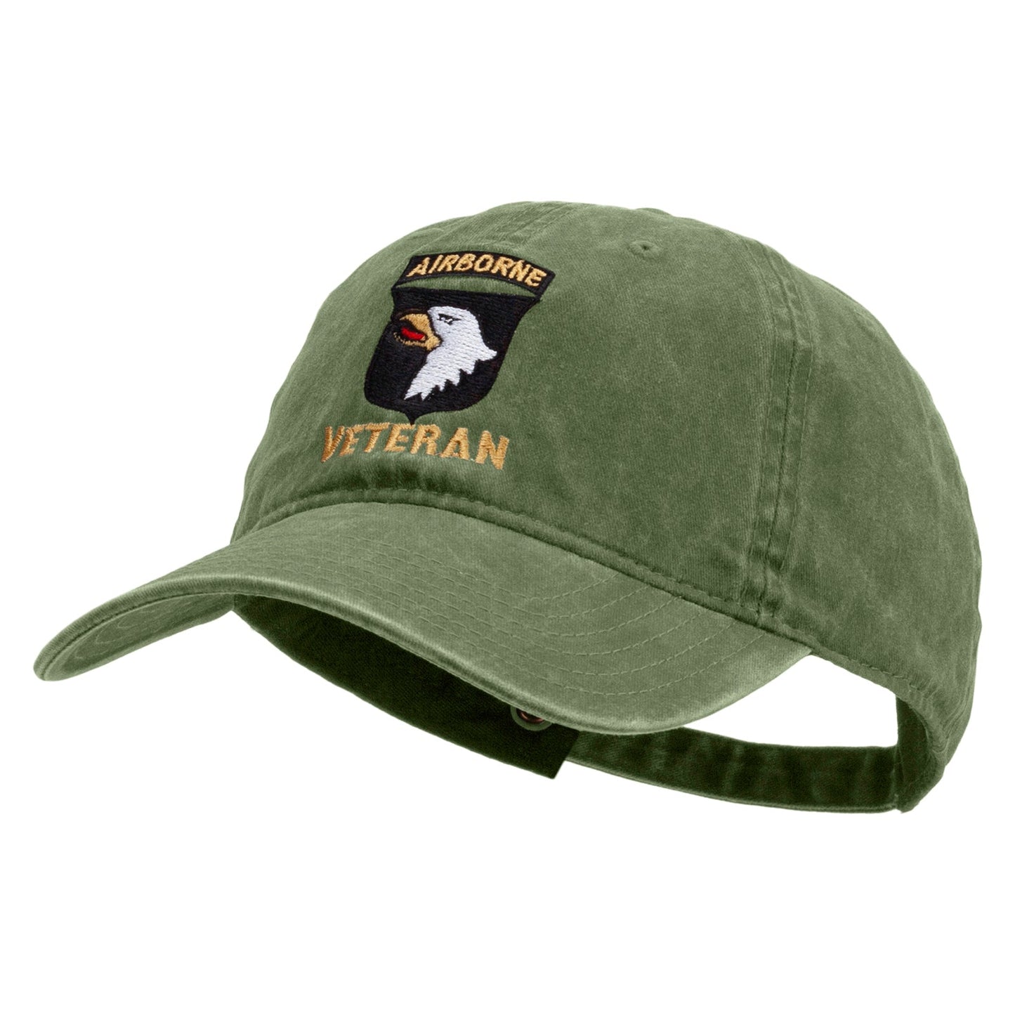 101st Airborne Veteran Embroidered Washed Solid Pigment Dyed Cotton Twill Brass Buckle Cap